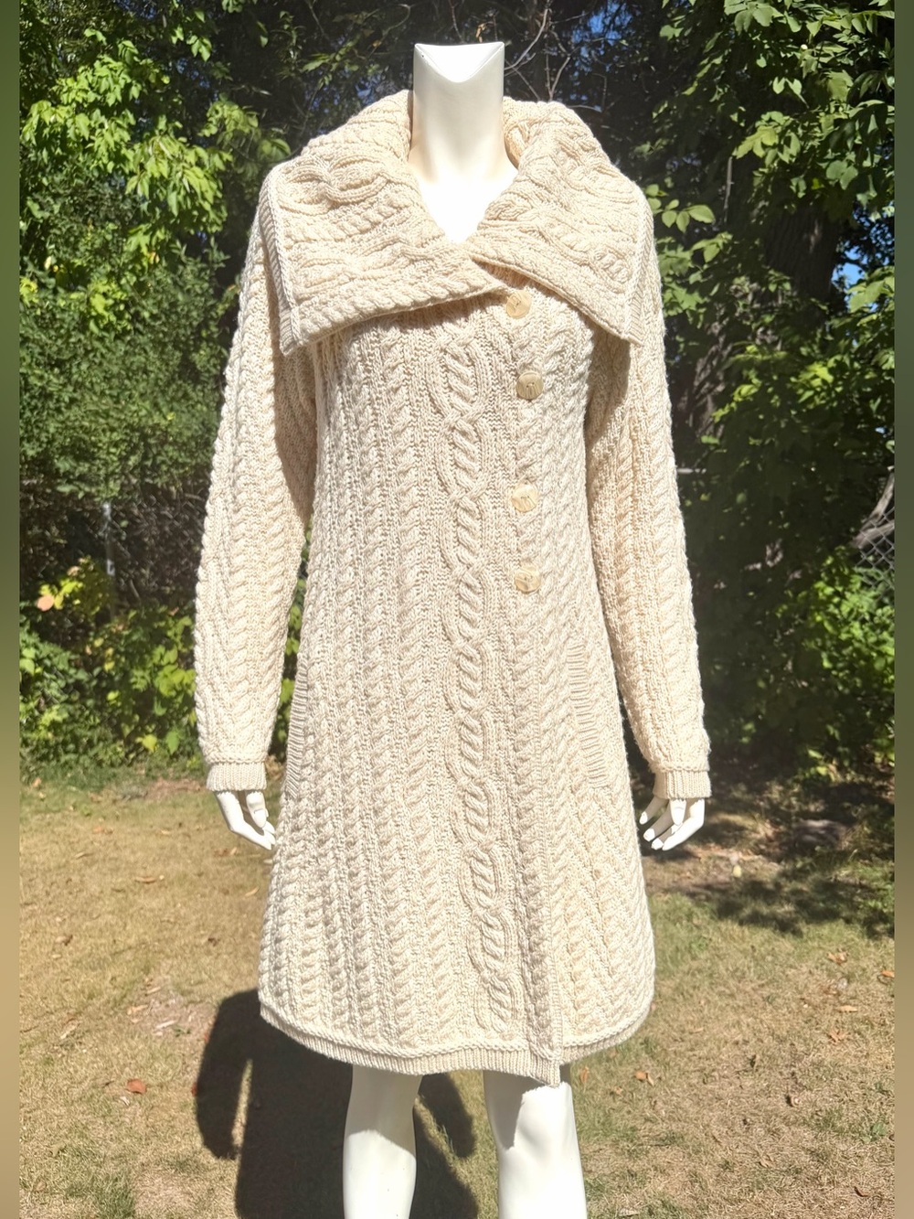 INIS CRAFTS Long Sweater Coat Irish Made in Ireland Merino Wool Women’s Medium